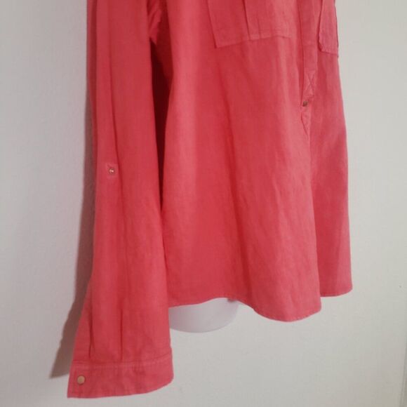 Buffalo David Bitton Women's Linen Top Large Orange Keyhole Back Western Boho - Picture 4 of 10